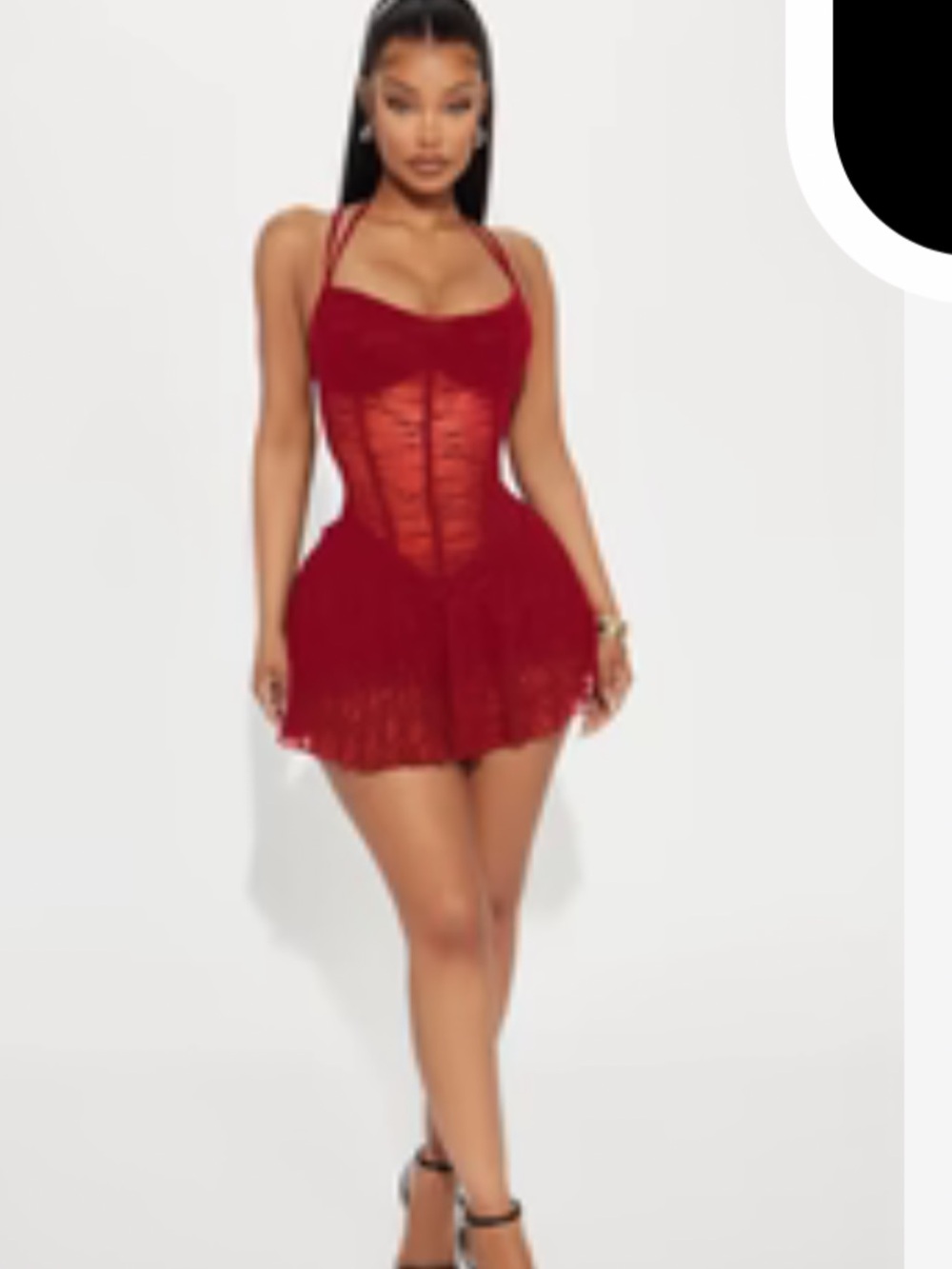 Fashion Nova Red Lace Corset Babydoll Chemise